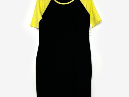 LuLaRoe Julia Bodycon Dress | L (12-14) | Black Yellow | Colorblock | NWT For Sale