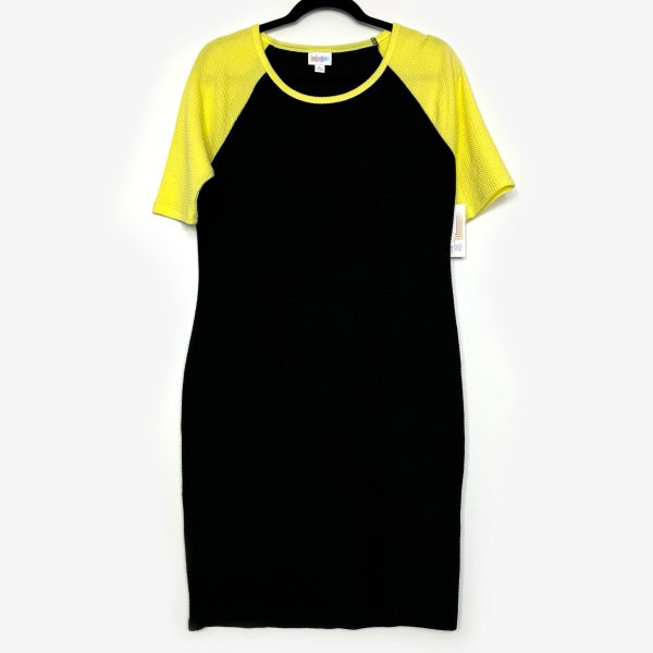 LuLaRoe Julia Bodycon Dress | L (12-14) | Black Yellow | Colorblock | NWT For Sale