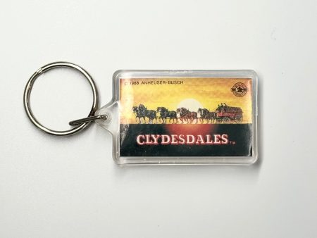 Vintage 1988 Anheuser-Busch ‘Clydesdales’ Keychain Key Ring Square Clear Acrylic, Good Condition Hot on Sale