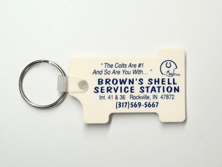 Rockville, IN ‘Brown’s Shell Station Colts 1991 Schedule’ Keychain Key Ring White Rubber #1 Supply