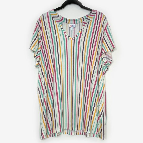 LuLaRoe | Layla Mandarin Split Collar Top | Size: 2XL | Color: White Multicolor | Vertical Stripes | NWT Online now