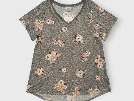 LuLaRoe Christy V-Neck Top | Light Gray Heathered Floral | XL | NWT Discount