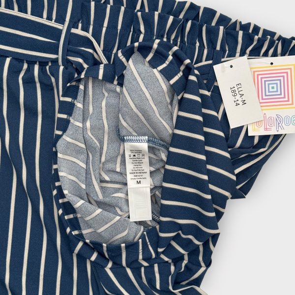 LuLaRoe Ella Paper Bag Shorts | M (10-12) | Blue White Striped | NWT on Sale