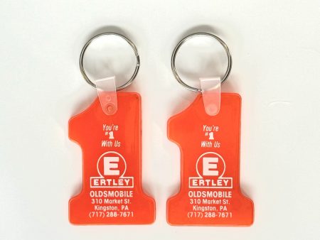 Pair of (2) Vintage ‘Ertley Oldsmobile -  Kingston, PA’ Orange Keychain Key Ring Rubber #1 Cheap