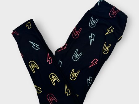 LuLaRoe Print Leggings | OS (2-10) | Black Neon Rock & Roll | New For Sale