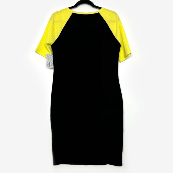 LuLaRoe Julia Bodycon Dress | L (12-14) | Black Yellow | Colorblock | NWT For Sale