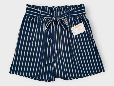 LuLaRoe Ella Paper Bag Shorts | M (10-12) | Blue White Striped | NWT on Sale