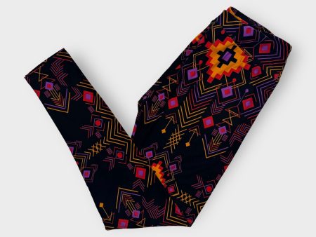 LuLaRoe Print Leggings | TC (12-18) | Black Red Orange Southwestern | New Online Hot Sale