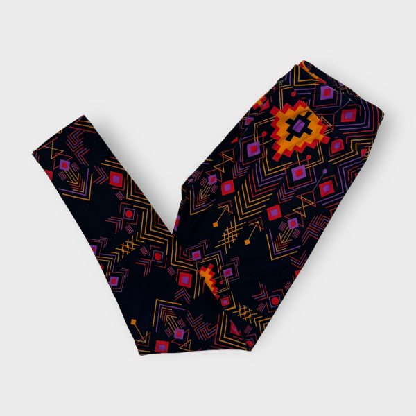 LuLaRoe Print Leggings | TC (12-18) | Black Red Orange Southwestern | New Online Hot Sale