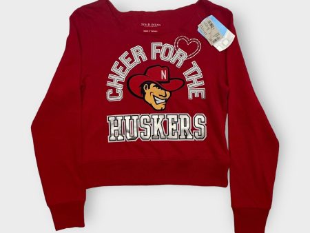 5th & Ocean | Torn Neck L s Pullover Sweatshirt | 10 | Nebraska Huskers | Red | NWT Cheap