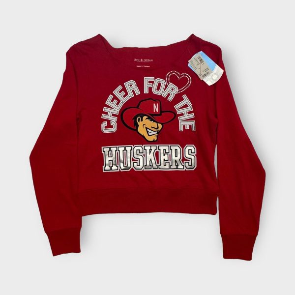 5th & Ocean | Torn Neck L s Pullover Sweatshirt | 10 | Nebraska Huskers | Red | NWT Cheap