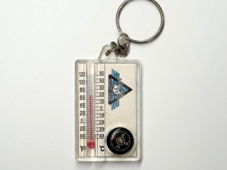 Vintage ‘North American Fishing Club’ Keychain w Compass Key Ring Rectangle Clear Acrylic Cheap