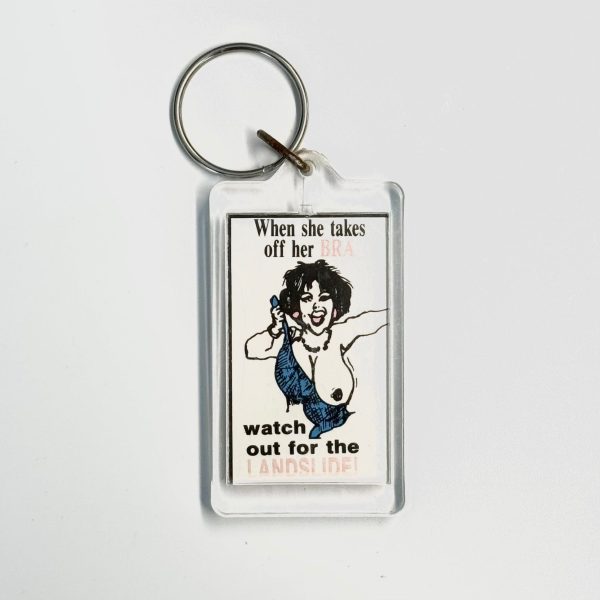 Vintage Novelty Adult Humor ‘When She Takes Off Her BRA’ Keychain Key Ring Rectangle Clear Acrylic, good conditiono Hot on Sale