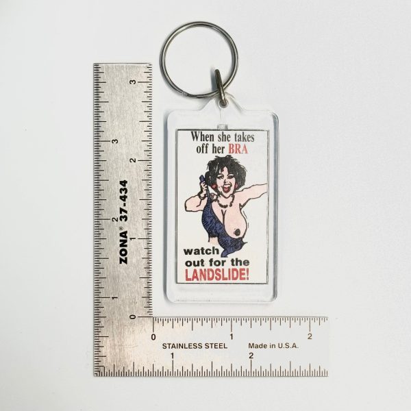 Vintage Novelty Adult Humor ‘When She Takes Off Her BRA’ Keychain Key Ring Rectangle Clear Acrylic, good conditiono Hot on Sale