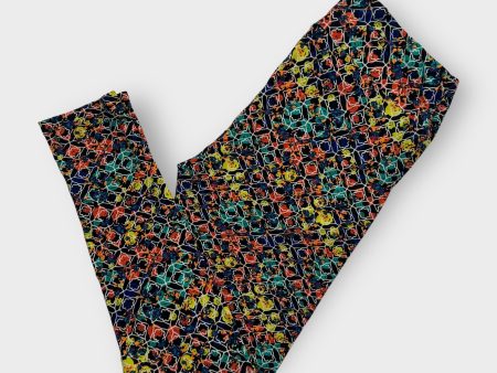 LuLaRoe Print Leggings | TC (12-18) | Black Multicolor Geometric Floral | New Sale