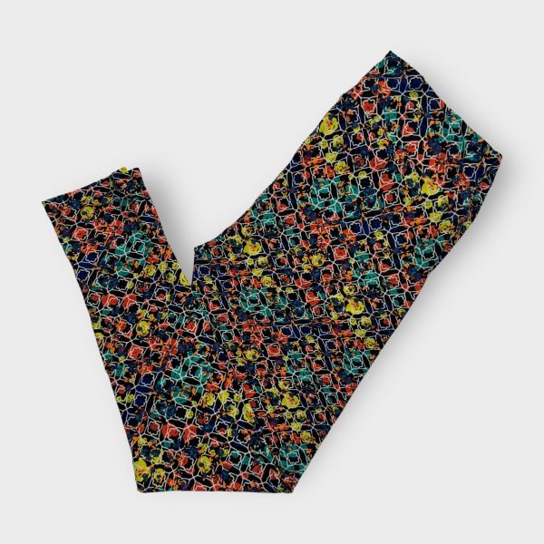 LuLaRoe Print Leggings | TC (12-18) | Black Multicolor Geometric Floral | New Sale