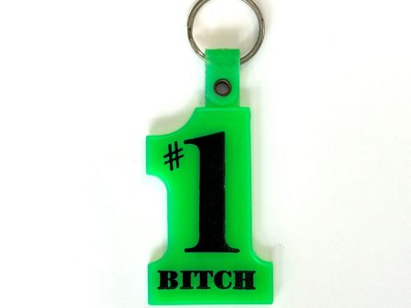 Novelty ‘#1 Bitch’ Green #1 Plastic Keychain Key Ring, Used Online