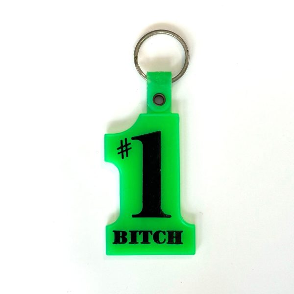 Novelty ‘#1 Bitch’ Green #1 Plastic Keychain Key Ring, Used Online