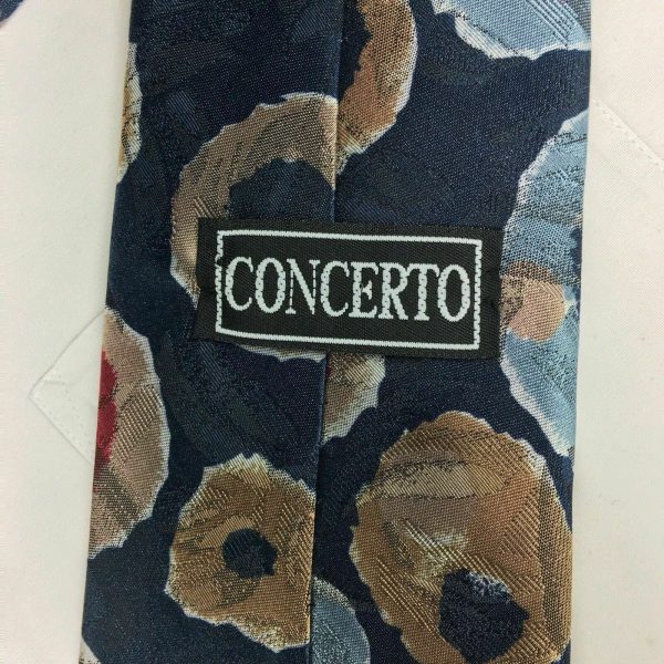 Concerto Mens Blue Floral Printed Textured Silk Neck Tie 56” Long X 4” Wide Online Hot Sale