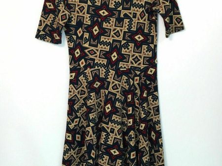 LuLaRoe Womens Nicole Navy & Tan Print Short Sleeve A-Line Dress Size M Sale