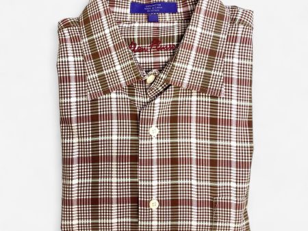 Alan Flusser Men s Brown & White Plaid Dress Shirt - Size XL - Long Sleeve Button-Up For Cheap