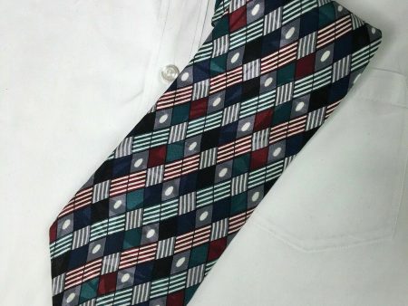 Chez Roffe Mens Multicolor Geometric Print 100% Silk Neck Tie 57” Made In USA For Sale