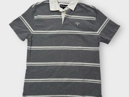 Barbour Men s Gray & White Striped 100% Cotton Short Sleeve Polo Golf Shirt - Size M - Pre-Owned Supply