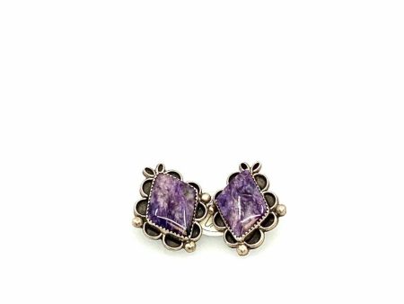 Vintage Charm Navajo Womens Clip On Sterling Silver Earrings, Purple Charoite Stone For Cheap