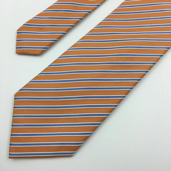 Tasso Elba Spa Mens Pastel Orange And Blue Striped 100% Silk 58” Necktie Hot on Sale