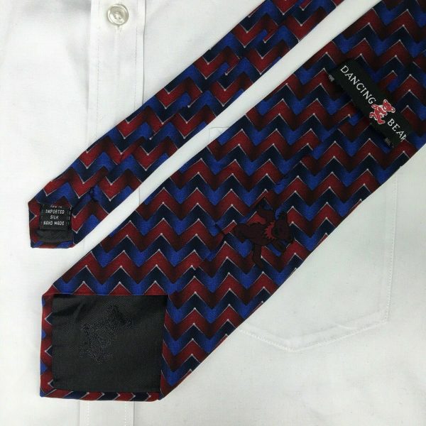 Dancing Bear Grateful Dead Mens Red & Blue Chevron Print 100% Silk Neck Tie 58” Fashion