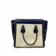 Michael Kors Colette Leather Canvas Navy Cream Tote Bag Crossbody Purse Charm Discount