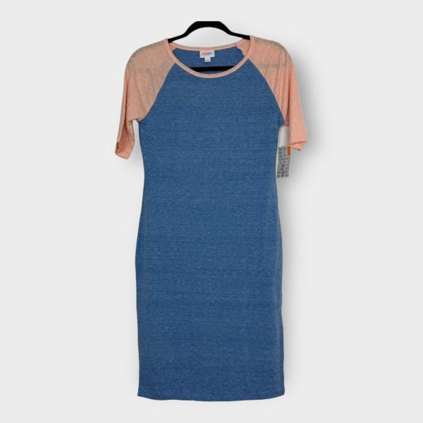 LuLaRoe Julia Bodycon Dress | S (4-6) | Blue Peach | Colorblock Raglan | NWT Fashion