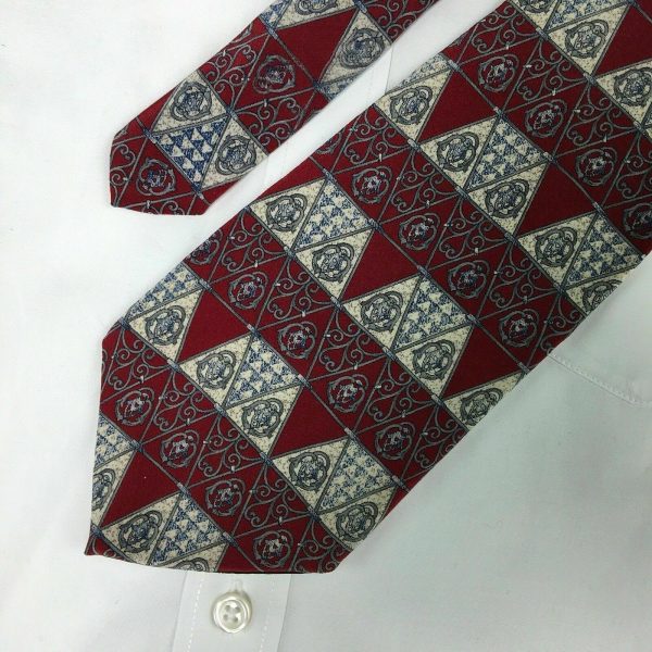 METROPOLITAN MUSEUM OF ART Mens Necktie Red Triangle Gate Pattern Silk Tie 56.5” Cheap