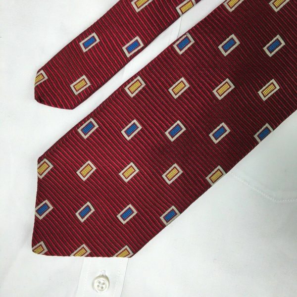 Paul Fredrick Mens Red Textured Stripe W  Blue & Gold Block Italian Silk Tie Online