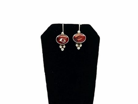 Vintage ATI Sterling Silver Red Howlite Oval Dangle Earrings - Rare - Very Good - Womens Online Hot Sale