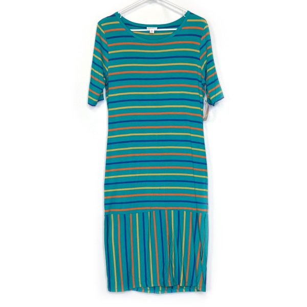 LuLaRoe Julia Bodycon Dress | M (8-10) | Green Orange Blue | Striped | NWT Online Hot Sale