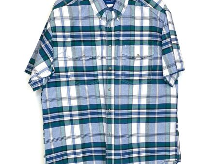 Wrangler Mens Size XLT Blue Green Plaid Shirt Casual Button-Up S s Online Sale