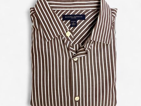 Banana Republic Men s Fitted Brown & White Striped French Cuff Dress Shirt - Size L Hot on Sale