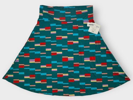 LuLaRoe Azure Skirt | 2XL (18-20) | Green Multicolor Geometric | A-Line | NWT Sale