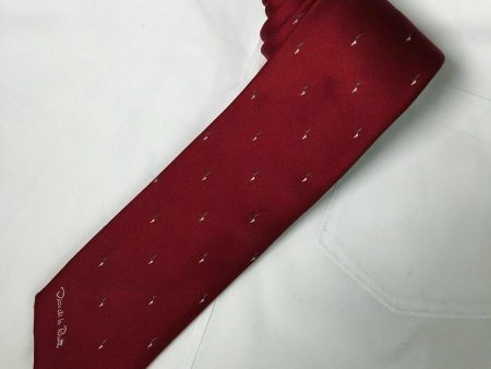 Trendy Oscar de la Renta Mens Red Polyester & Silk Neck Tie Hot on Sale