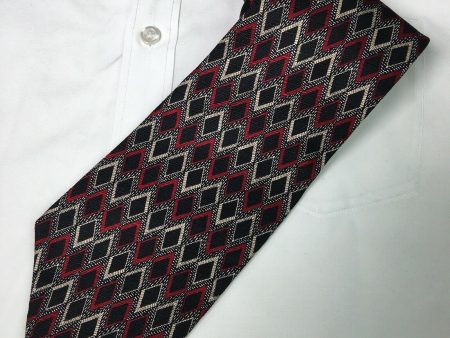 Venanzi Mens Black W  Red & Tan Diamond Pattern Print 100% Silk Neck Tie Cheap