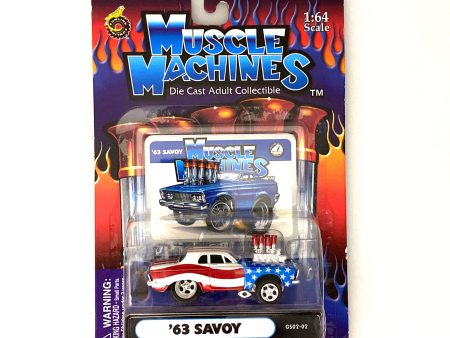 Muscle Machines  63 Savoy Diecast Car – Vintage-Inspired 1:64 Scale Model for Collectors – Red White Blue Fashion