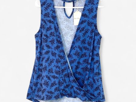 Women s Blue Floral Choker Neck Sleeveless Blouse - Size M - Hem & Thread Cheap