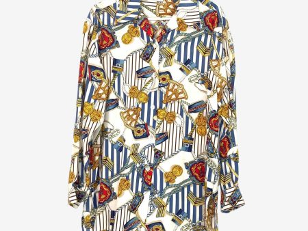 Vintage Women s Nautical Silk Blouse - White & Blue - Size S - Excellent Condition Fashion