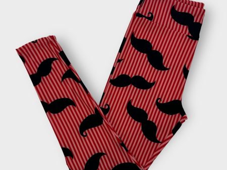 LuLaRoe | Print Leggings | OS (2-10) | Red | Striped Mustaches | New Discount