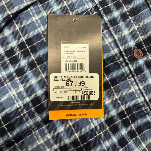 Ariat Rebar | Plaid Flannel Durastretch LS Work Shirt | Color: Blue | Size: 3XL | NWT Online Hot Sale