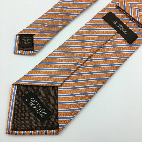 Tasso Elba Spa Mens Pastel Orange And Blue Striped 100% Silk 58” Necktie Hot on Sale