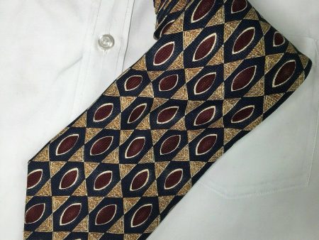 VTG Vito Rufolo Mens Navy Maroon Gold Geometric Pattern 100% Silk Neck Tie 58” Hot on Sale