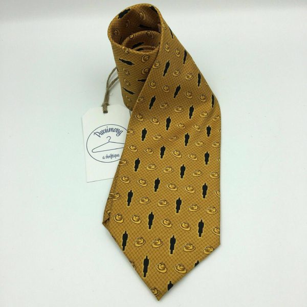 INTERNATIONAL SPY MUSEUM Mens Gold 59” 100% Silk Tie With Silhouette Vos & Low NY Online Hot Sale