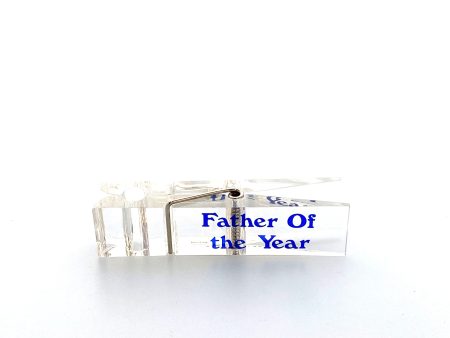 Vintage Lucite Clothes Pin Desk Paperweight “Father of the Year” Office Decor For Discount